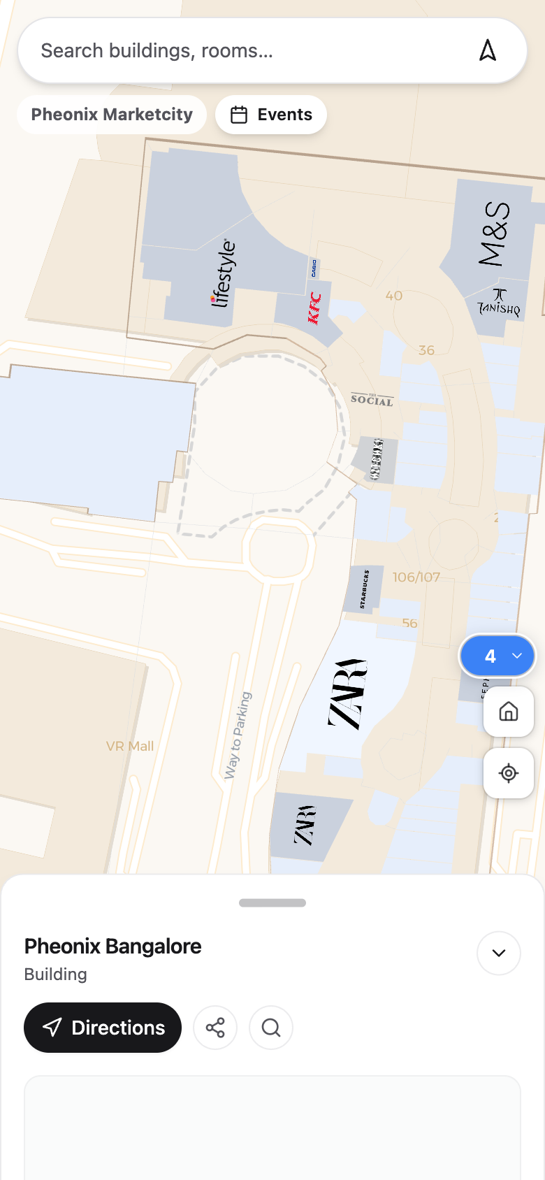 Waylocate on a phone: searching Phoenix Marketcity with the building card open